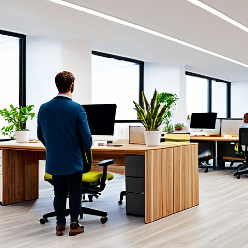 **
"A brightly lit, modern co-working space featuring modular furniture. Desks are arranged to encourage collaboration, with ergonomic chairs and adjustable standing desks. The color palette is vibrant yet calming, with natural wood accents and potted plants. People are working comfortably, fully clothed in professional attire. Safe for work, appropriate content, family-friendly. High-quality rendering, perfect anatomy, correct proportions, natural pose, well-formed hands, proper finger count, natural body proportions."
**