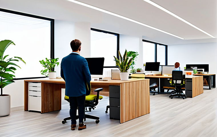 **
"A brightly lit, modern co-working space featuring modular furniture. Desks are arranged to encourage collaboration, with ergonomic chairs and adjustable standing desks. The color palette is vibrant yet calming, with natural wood accents and potted plants. People are working comfortably, fully clothed in professional attire. Safe for work, appropriate content, family-friendly. High-quality rendering, perfect anatomy, correct proportions, natural pose, well-formed hands, proper finger count, natural body proportions."
**