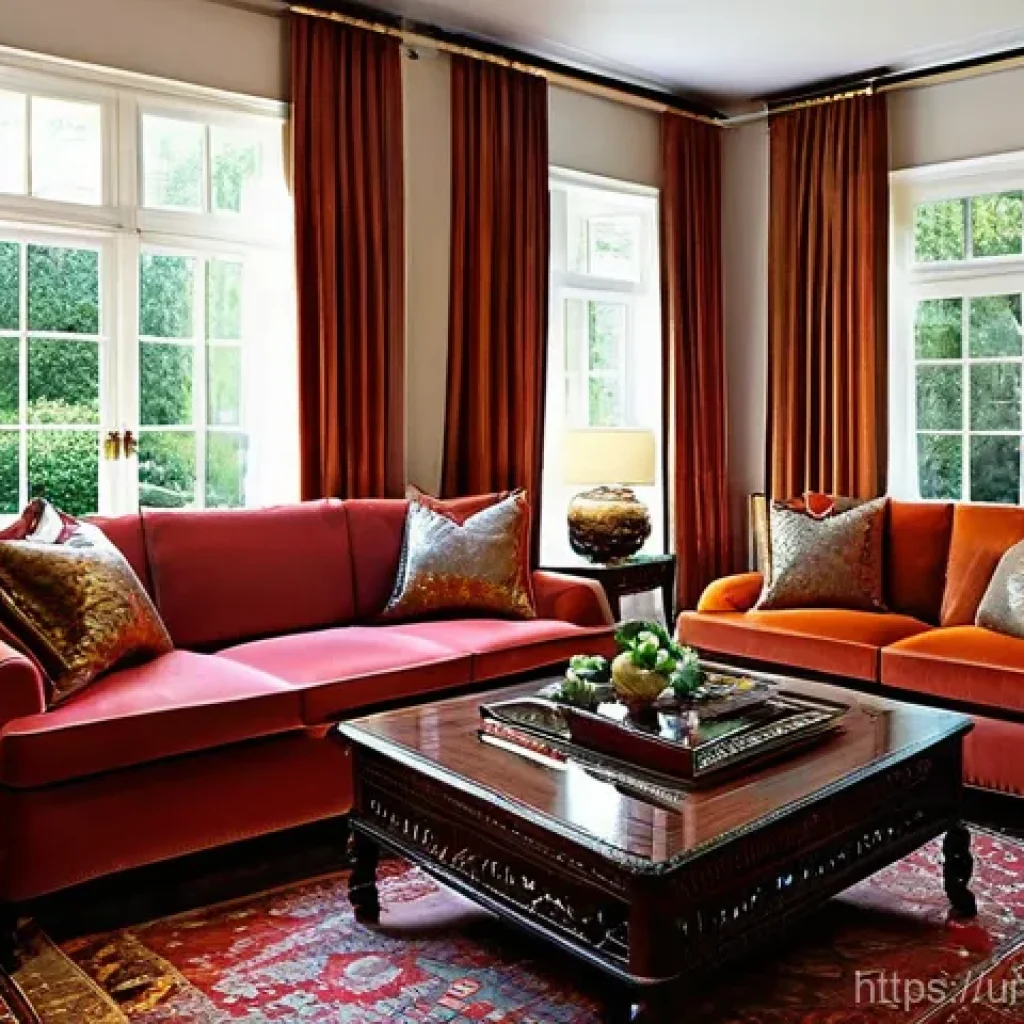 가구디자인 실내 스타일링 연계 - **Prompt: Harmonious Eastern-Inspired Living Room**
A beautifully decorated, spacious living roo...