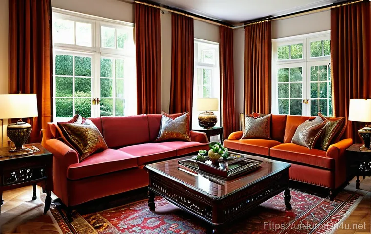 가구디자인 실내 스타일링 연계 - **Prompt: Harmonious Eastern-Inspired Living Room**
A beautifully decorated, spacious living roo...