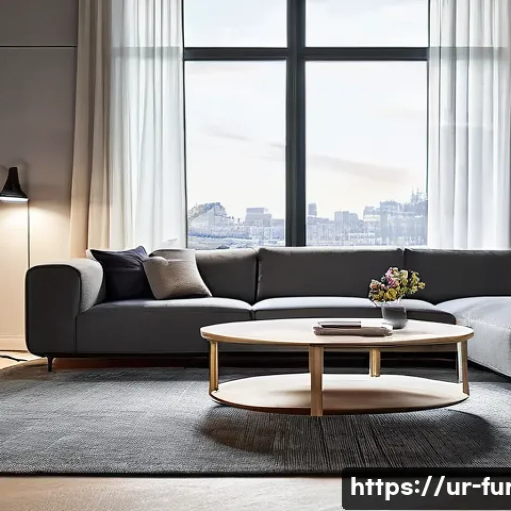 가구디자인 직업의 미래 - **Prompt 1: A Glimpse into the Connected Future Home**
"A sleek, minimalist living room in a mod...