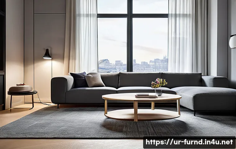 가구디자인 직업의 미래 - **Prompt 1: A Glimpse into the Connected Future Home**
"A sleek, minimalist living room in a mod...